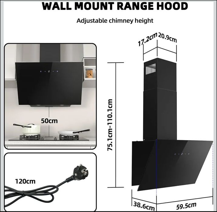 Декоративна вертикальна витяжка Firegas, кухонна, 60 см, безщітковий д