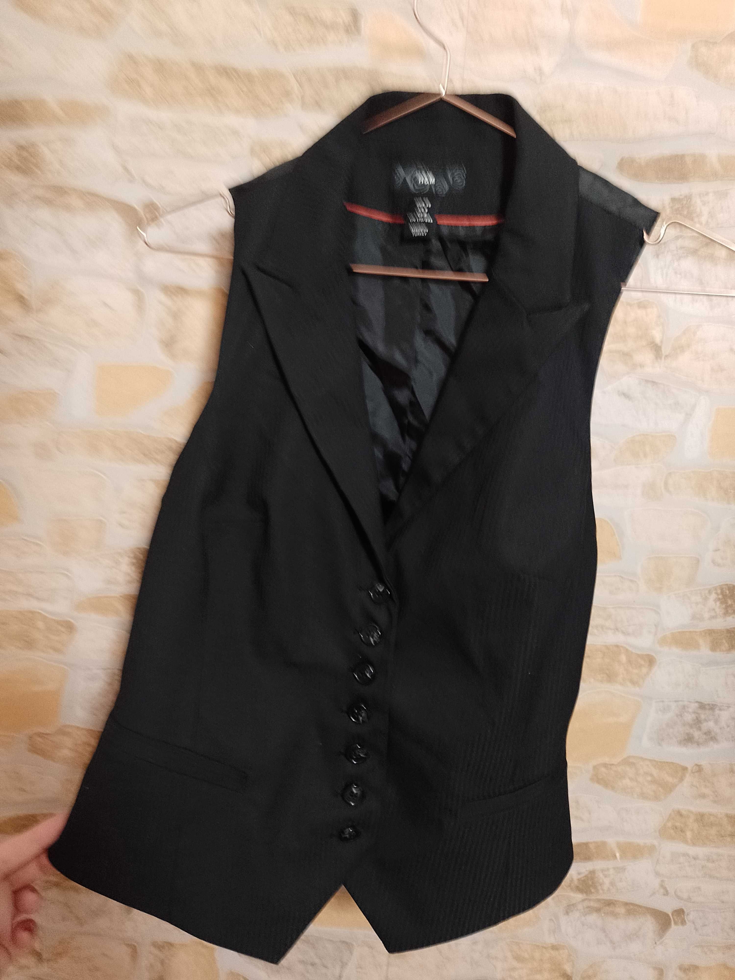 (38/M) H&M/ Czarna kamizelka garniturowa z Wiednia