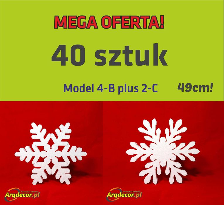Śnieżynki styropianowe, Mega Paka! 49cm! 40 sztuk!