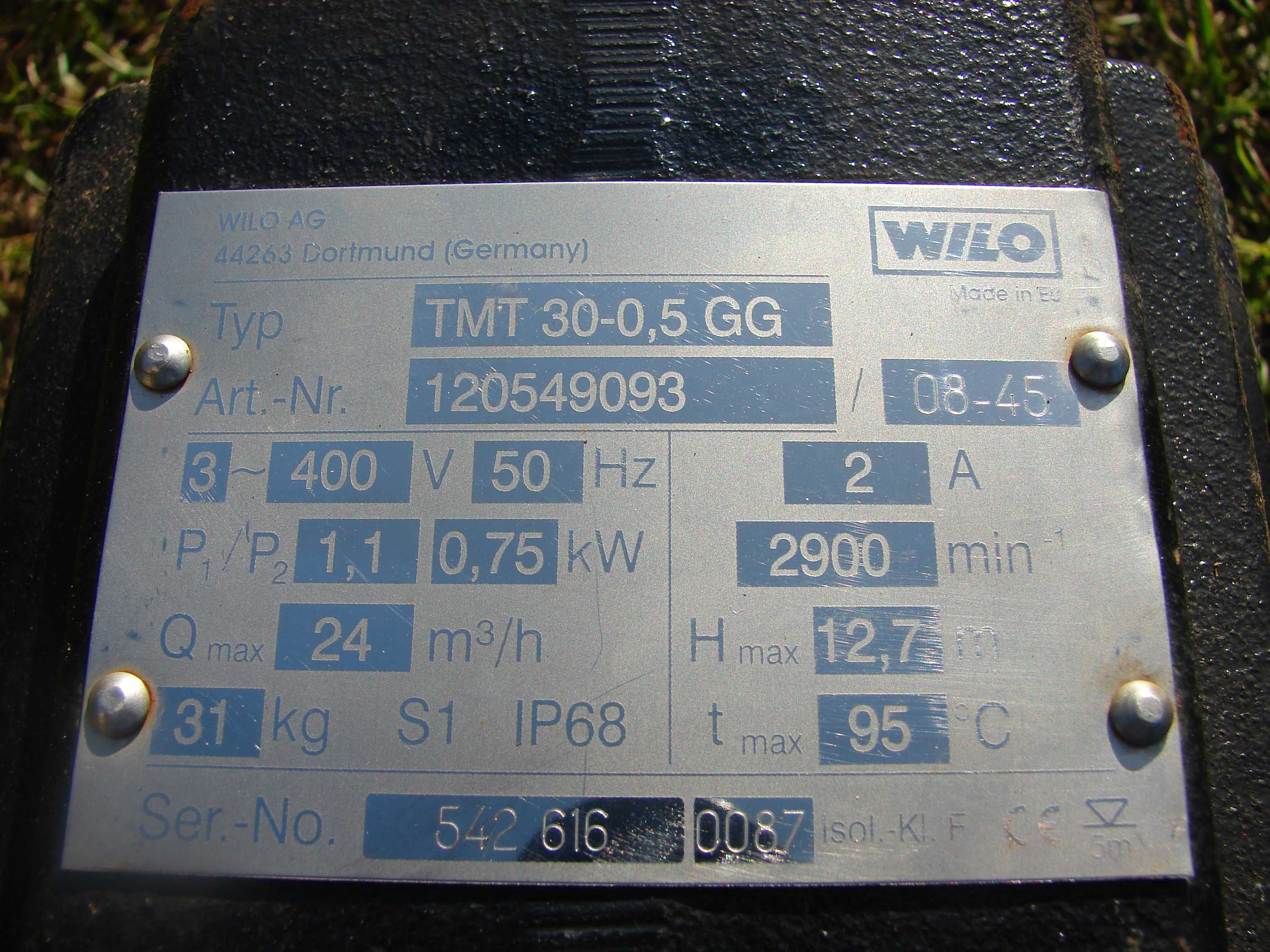 Pompa zanurzeniowa szlamowa profesjonalna WILO typ TMT 30-0,5GG 3 fazy
