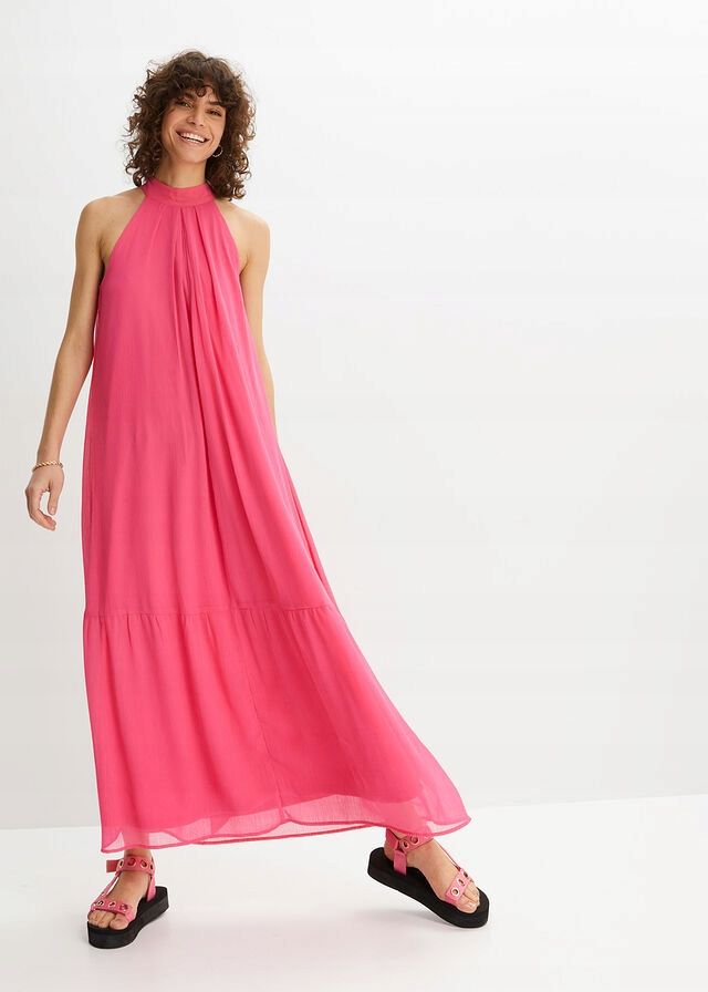 B.P.C długa sukienka szyfon trapezowa różowa 40.