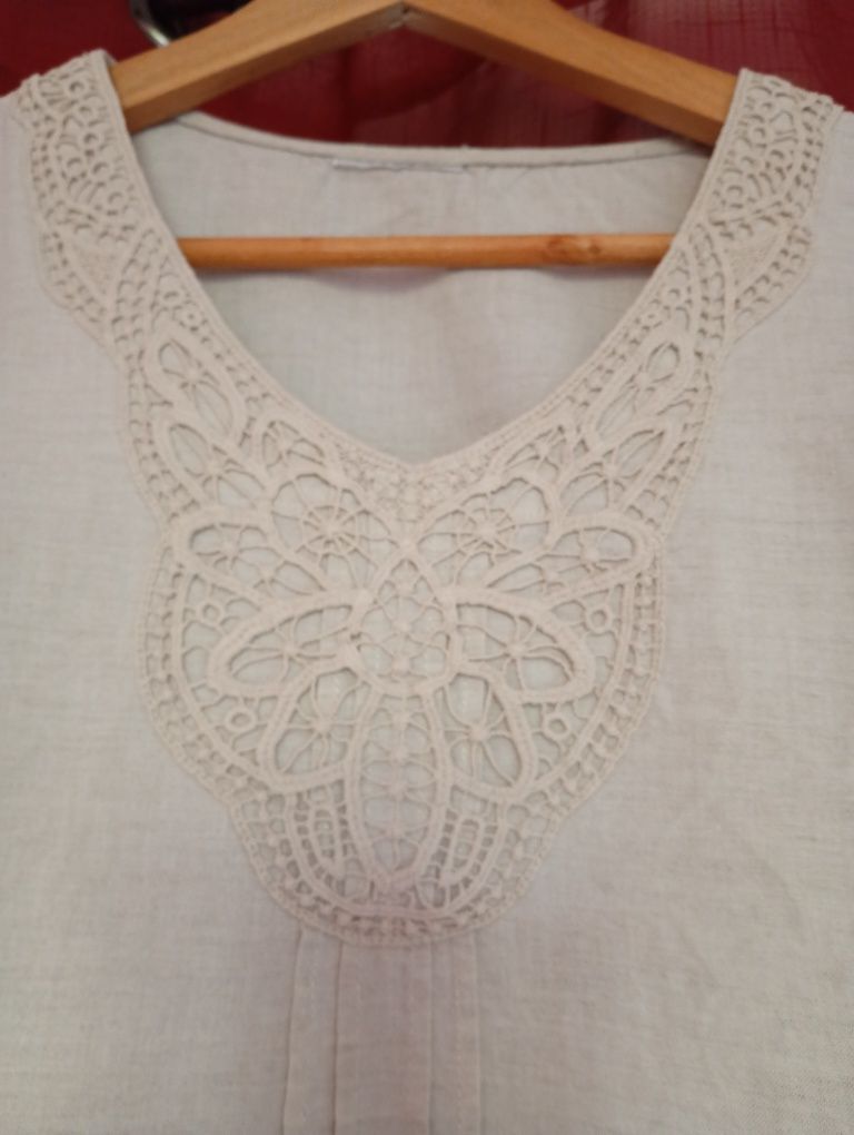 Bluzka, tunika lniana beżowa Boho upał, wakacje,lato size 40