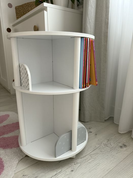 Szafka obrotowa dziecięca na książki regał biały funkcjonalny kółka