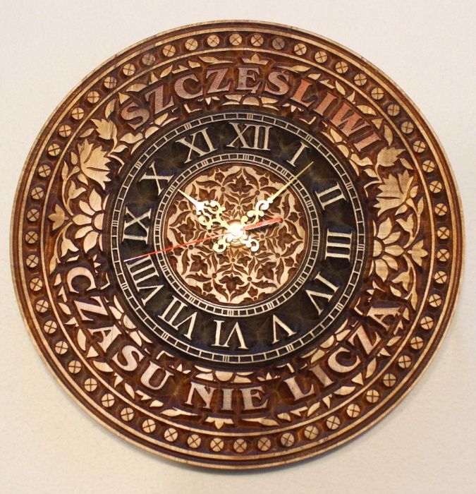 Elegancki zegar rzeźbiony mandala 32 cm kolonialny drewno