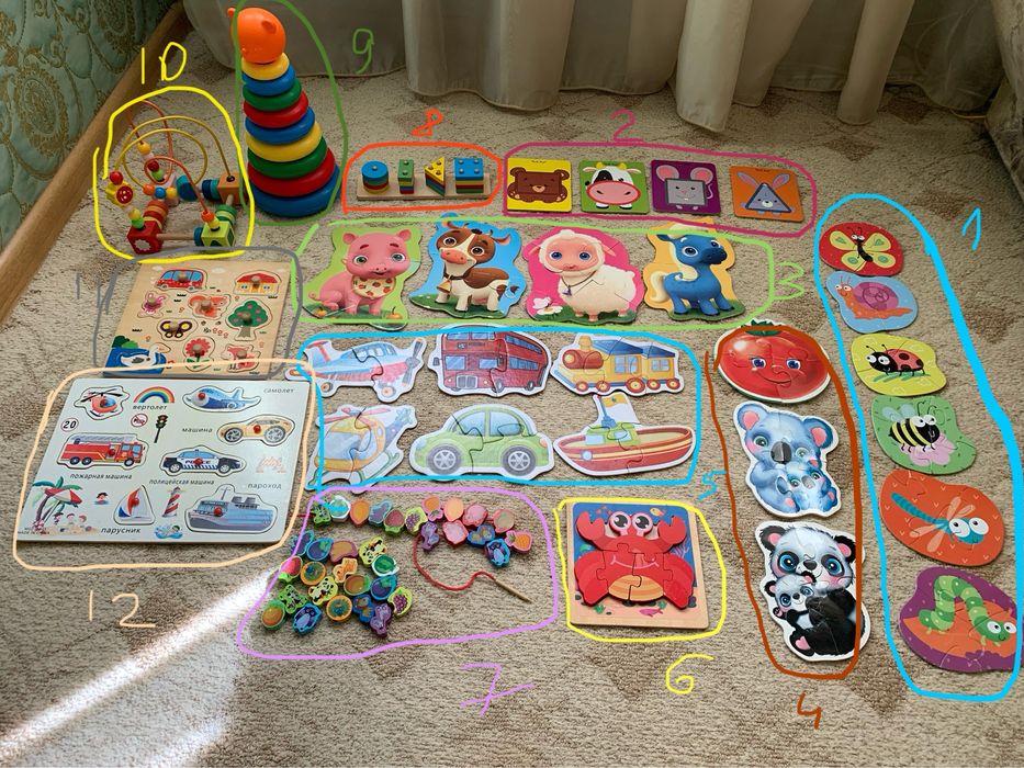 Рамки вкладиші, пазли, шнурівка, сортер, пірамідка