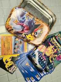 - Nowe Duży zestaw kart Pokemon w metalowym pudełku -