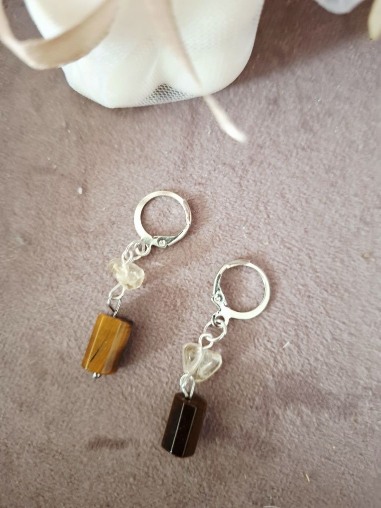 Kolczyki handmade z naturalnych kamieni cytryn tygrysie oko