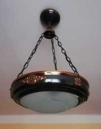 Żyrandol, lampa sufitowa metalowa, imitacja plafonu na łańcuchach PRL