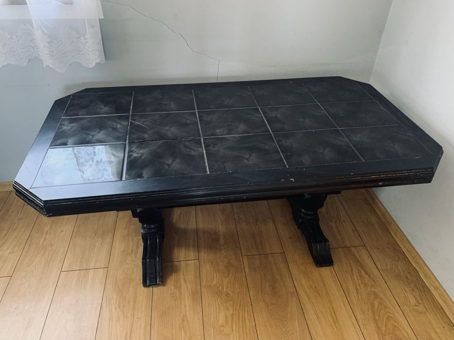 Piekna ława stoł antyk prl retro vintage do renowacji czarna