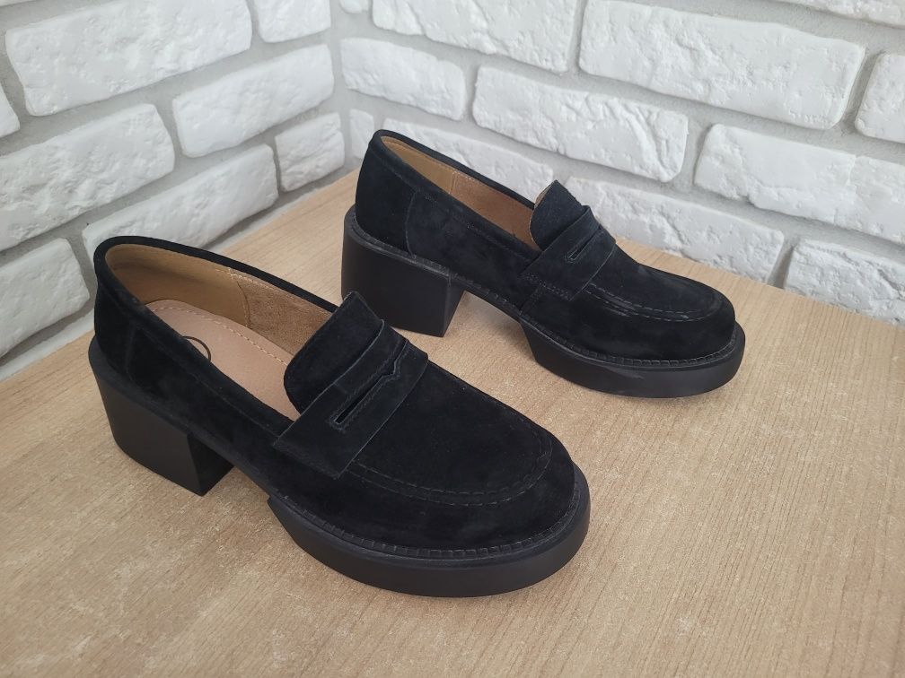 Buty mokasyny loafersy koturn skóra zamszowa filippo 40