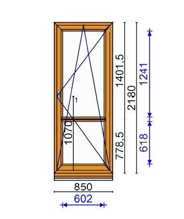 Okno Oknoplast WINERGETIC VEKA 3-szyby 850 x 2180, Złoty Dąb