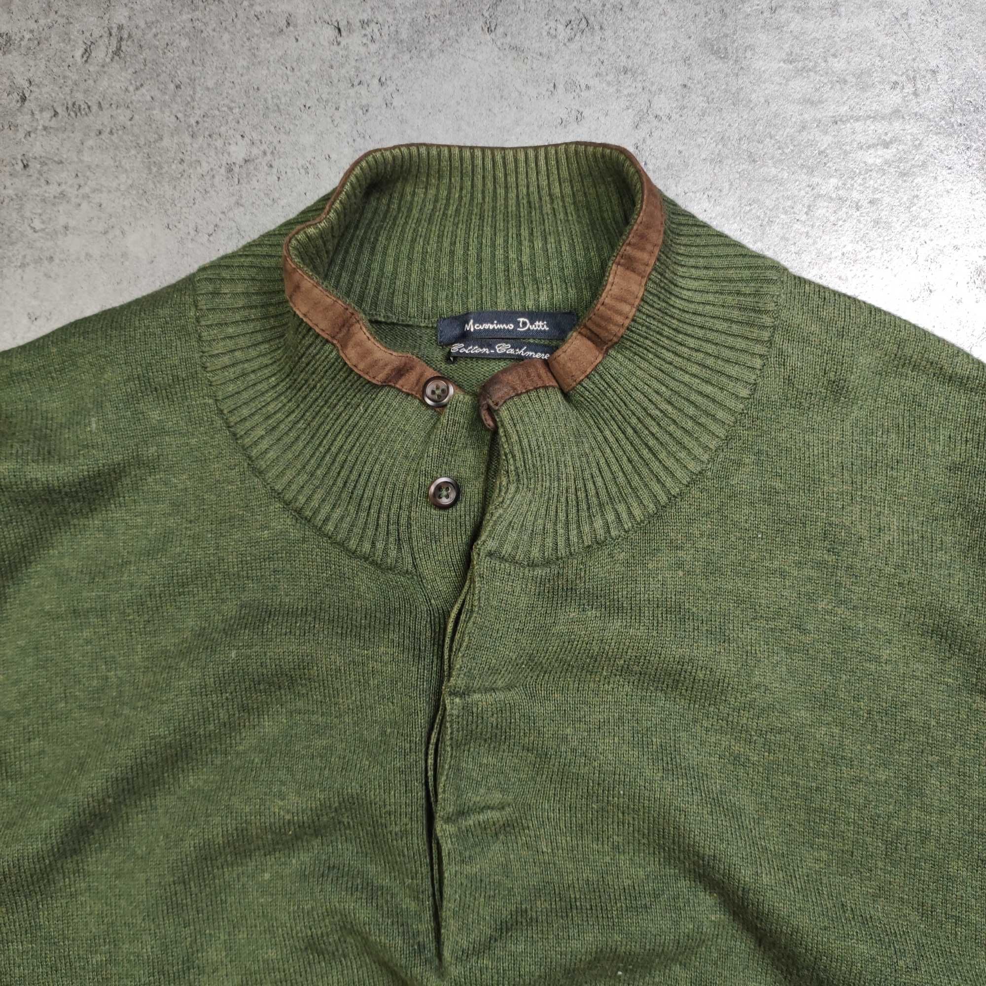MĘSKI PREMIUM Sweter Stójka Bawełna Oliwkowy Massimo Dutti Kaszmir