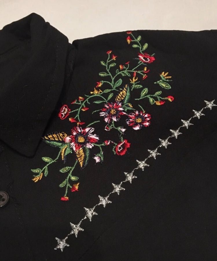 Koszula czarna z kwiatami haftowanymi haft folk