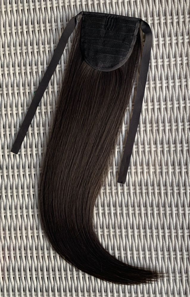 Włosy doczepiane, bardzo ciemny brąz, treska, kucyk ( 179 )