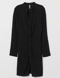 Nowa czarna prosta sukienka h&m wiązana splot xs/s długi rękaw wiskoza