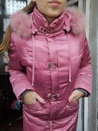 Пуховик, зимняя куртка, теплая розовая курточка, с желеткой, капюшон