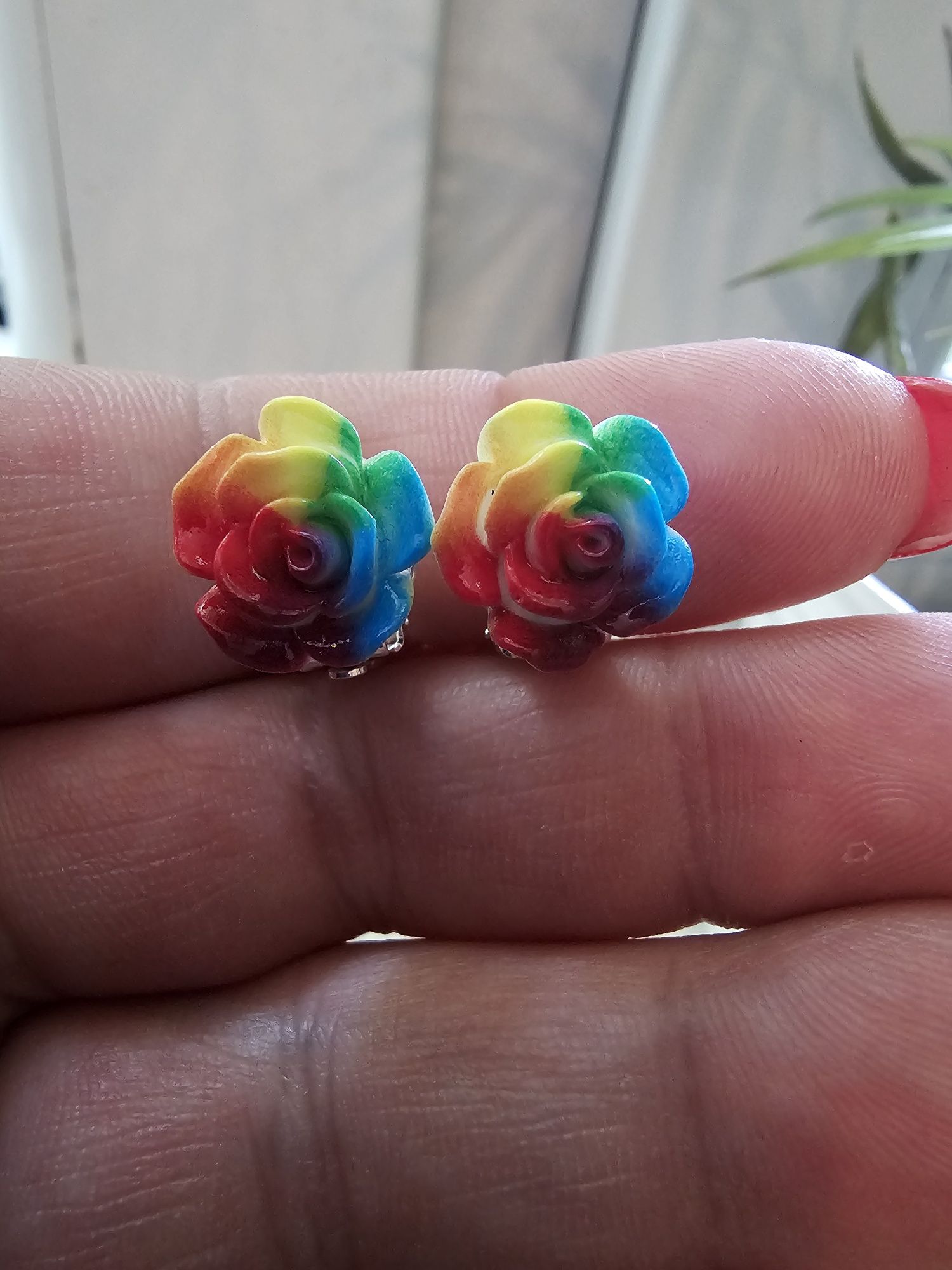 Klipsy dla dziewczynki tęczowe róże handmade
