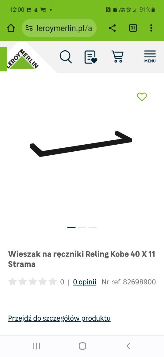 Nowy wieszak na recznik Kobe Strama Reling 40x11 czarny