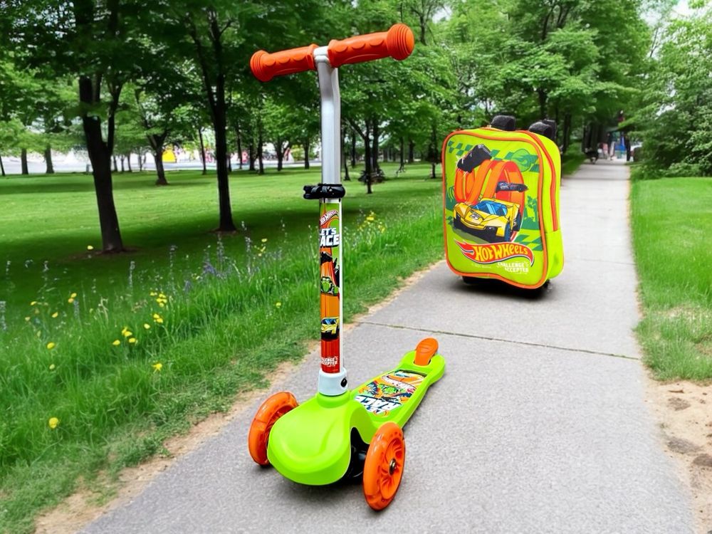 Дитячий триколісний самокат Hot Wheels з рюкзаком / детский самокат