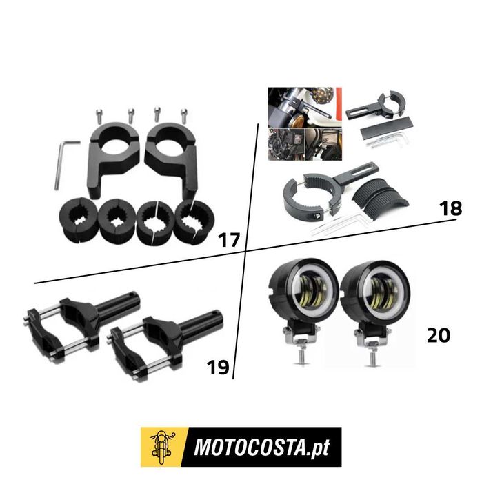 Faróis Auxiliares LED - Bifocais, com Halo e Suportes - MOTOCOSTA