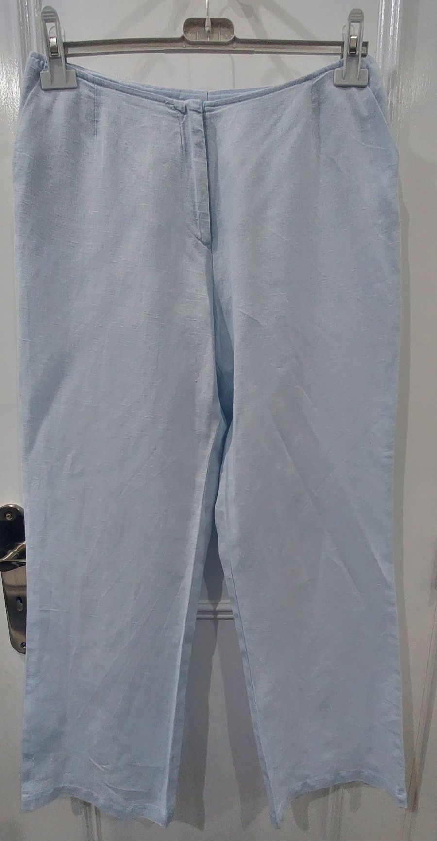 Calça linho azul marca "Duetto "