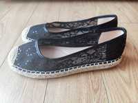 Espadryle balerinki koronkowe czarne nowe damskie Graceland 38