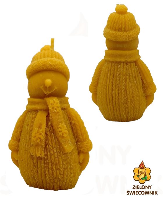 Świeca z naturalnego wosku pszczelego Bałwanek Zielony Świecownik