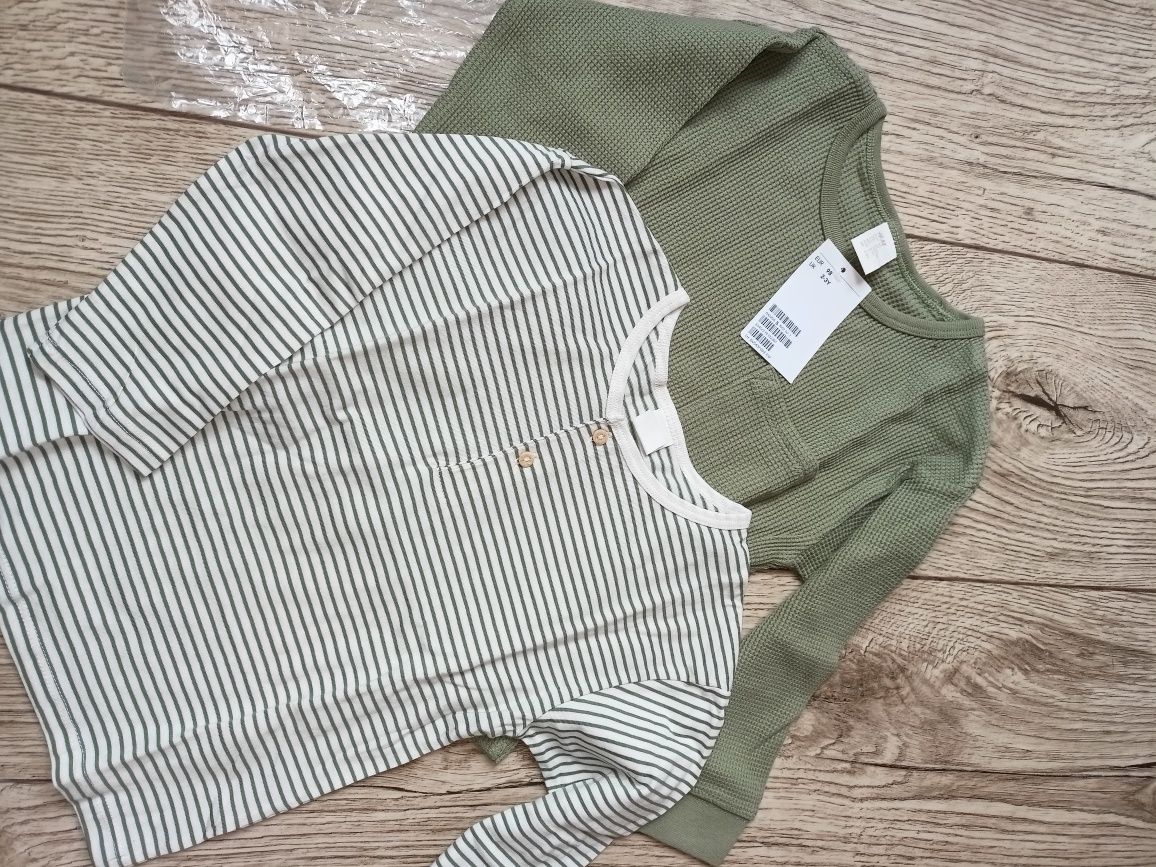 Topy H&M r. 98 komplet waflowe henley