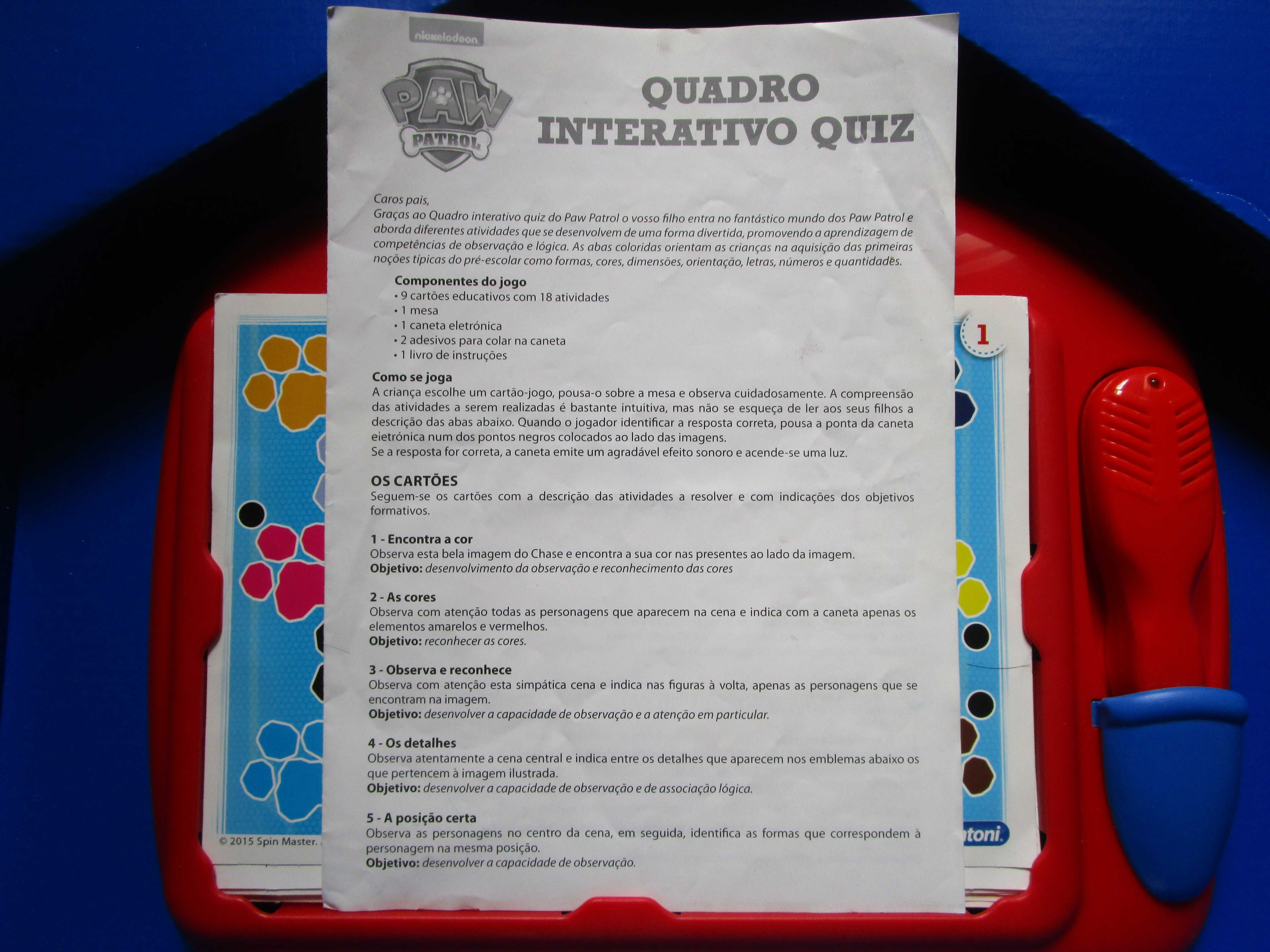 Jogo / Quadro Quizz Interativo Patrulha Pata / Paw Patrol - Clementoni