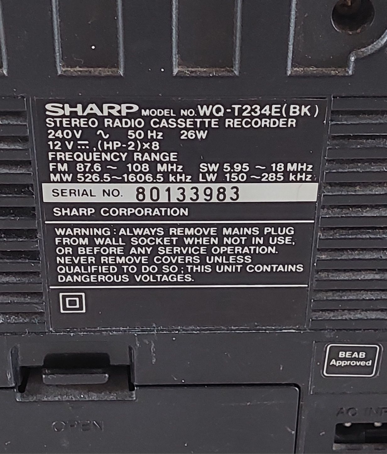 Вінтажний подвійний касетний радіопрогравач Sharp WQ-T234E(bk)