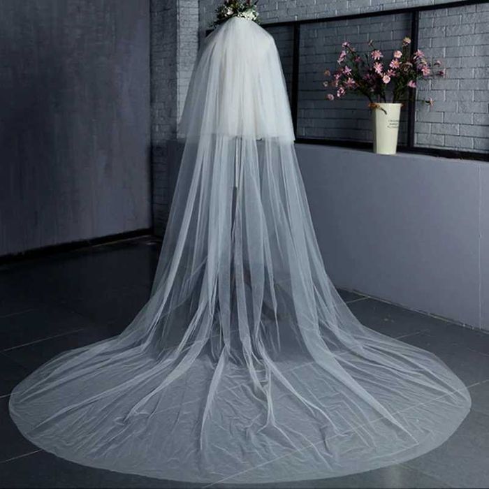 Véu de noiva longo com pente de 2 camadas, branco ou marfim 3 metros