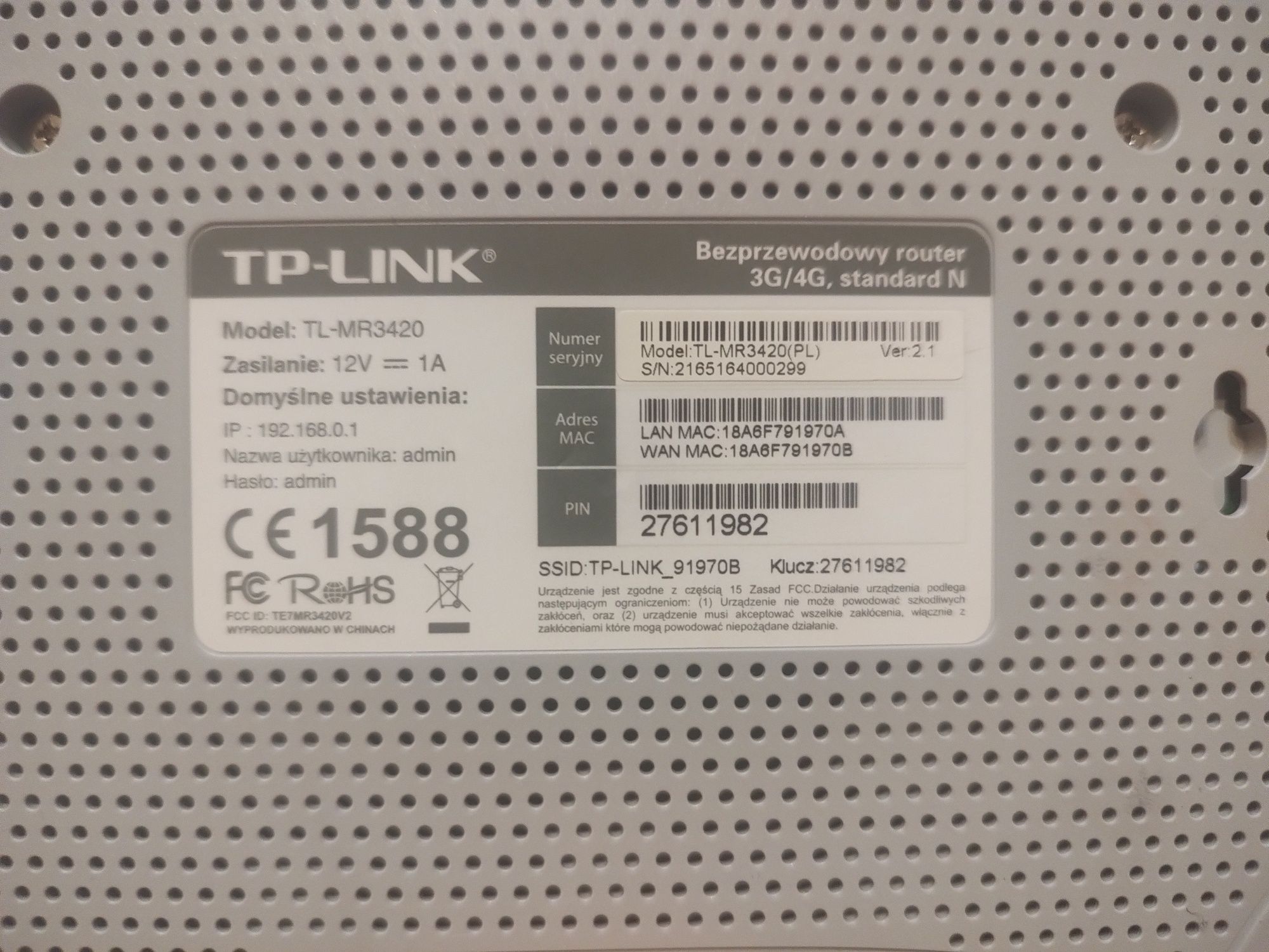 Router TP-LINK TL-MR3420 + zasilacz