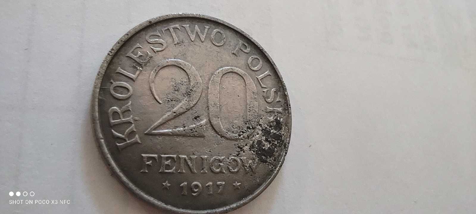 Moneta Królestwo Polskie 20 fenigów 1917 ładna stara moneta