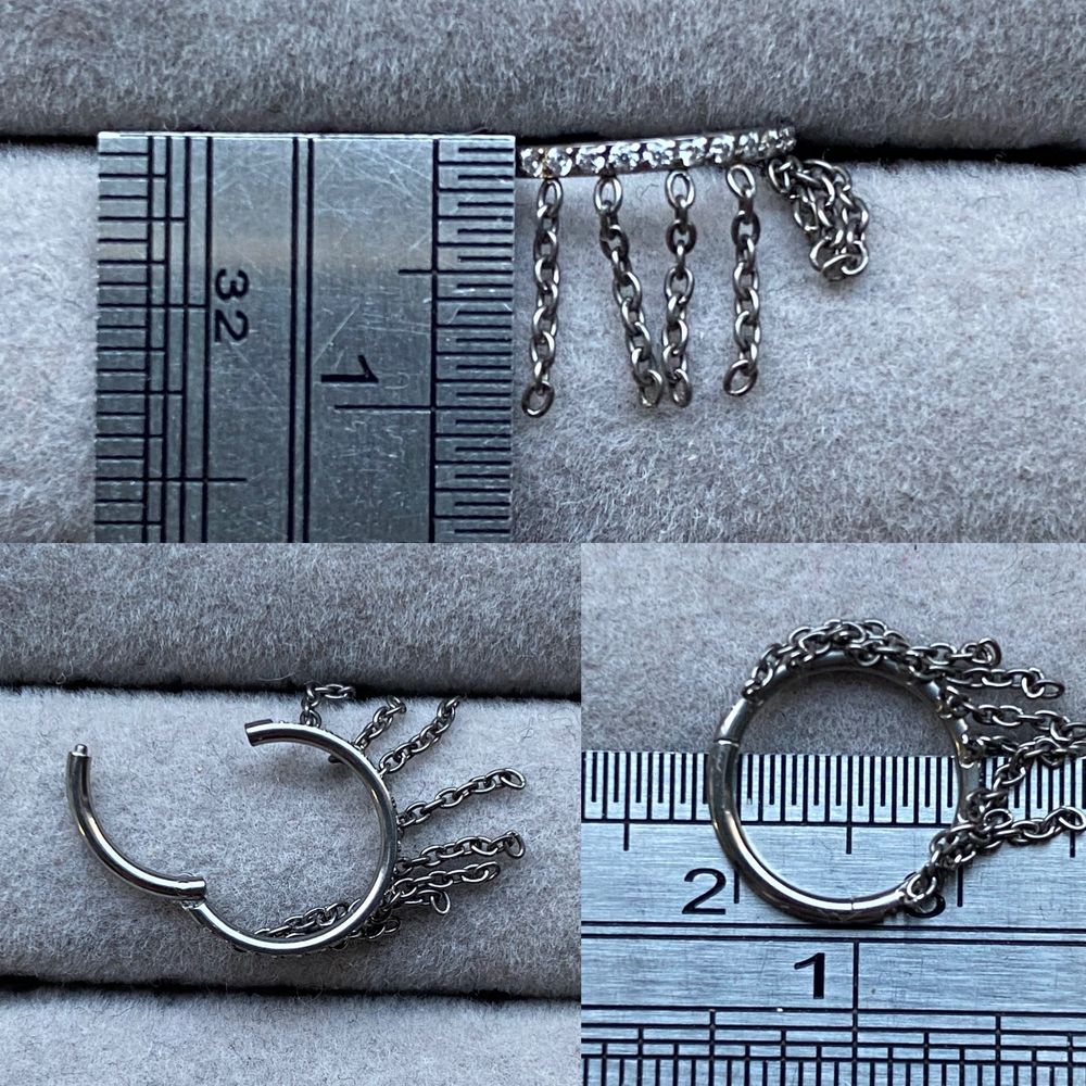 Unisex kolczyk 10 mm piercing 16 G kółko segment z łańcuchem Tytan