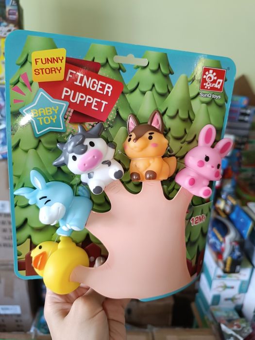 Пальчиковий театр набір 5 тваринок, сортер за кольорами будиночки 10