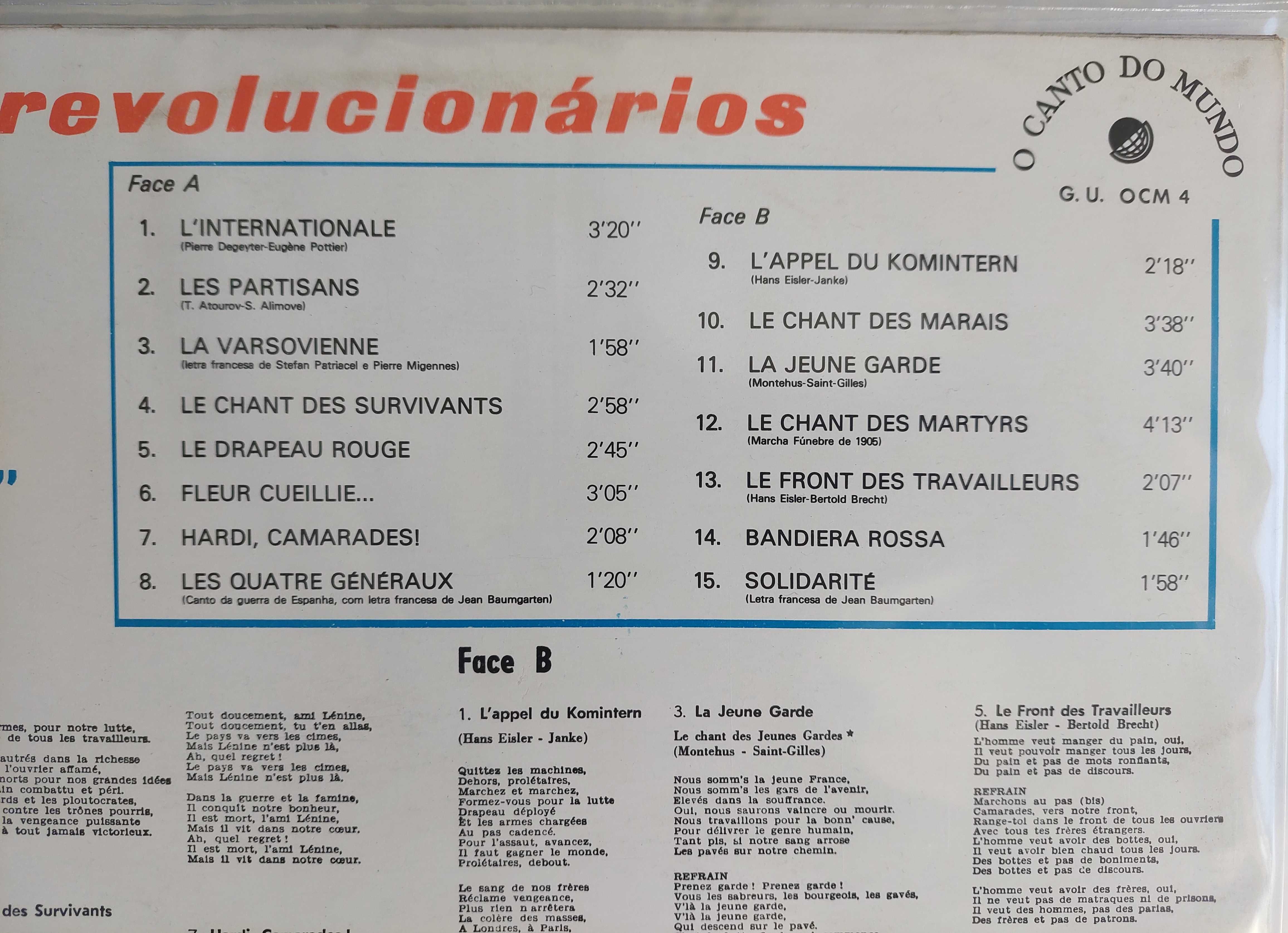 Disco LP Grupo 17, Max-Pol Fouchet - Cantos Revolucionários Do Mundo