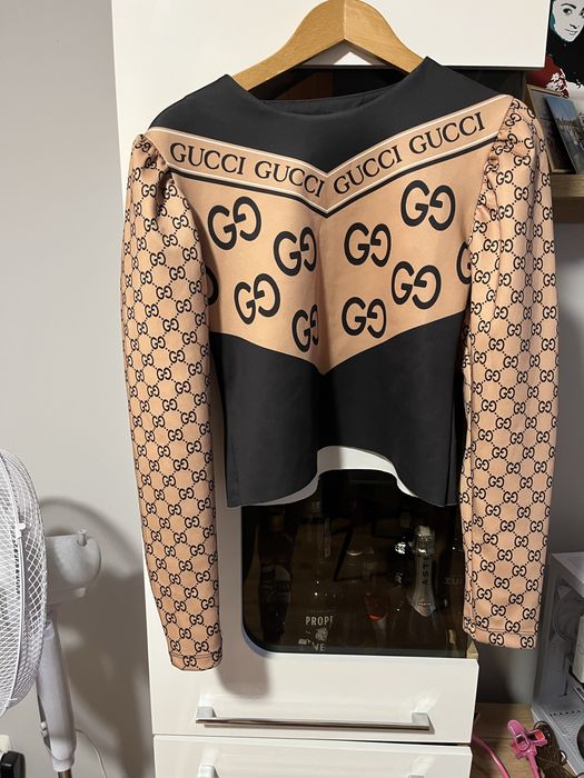 Bluzka gg gucci buffki beżowa napisy długi rękaw