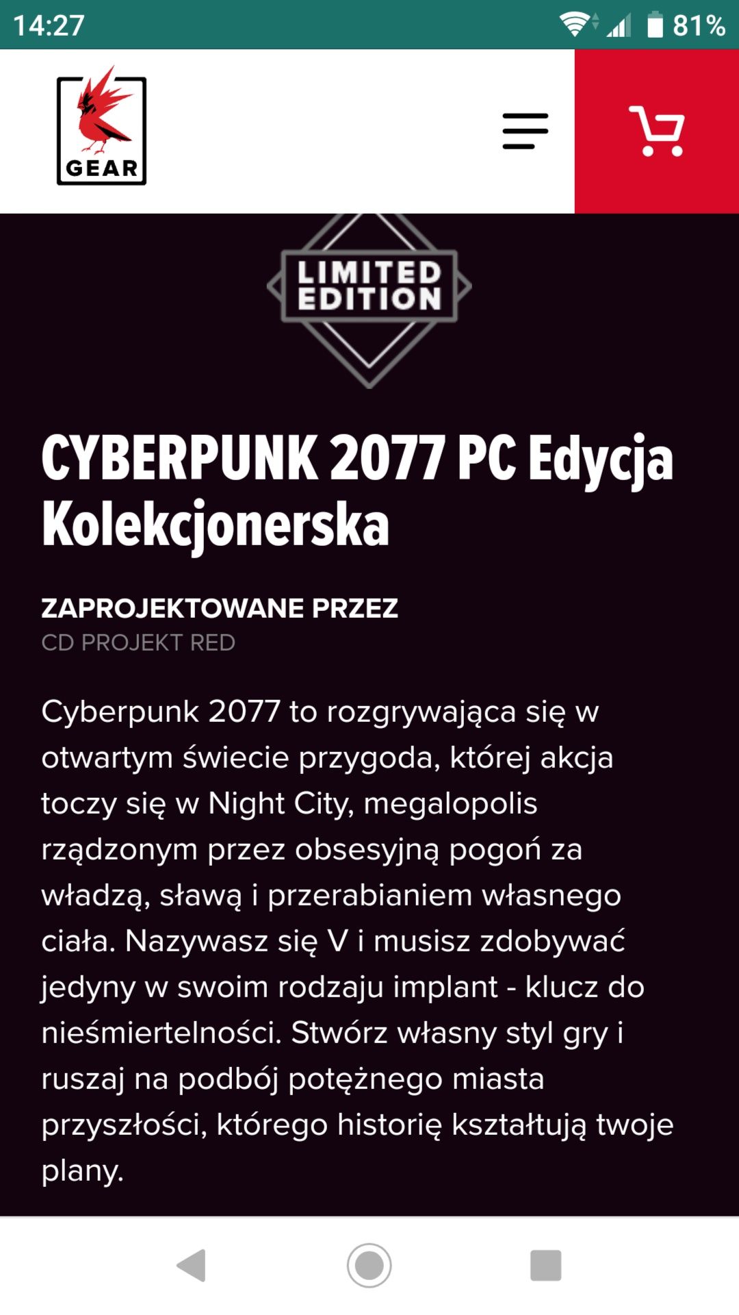 Cyberpunk 2077 edycja kolekcjonerska Xbox One