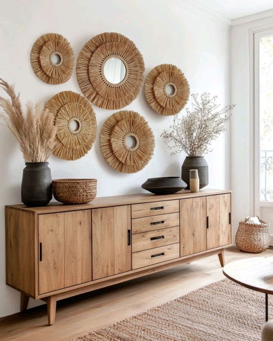 Дзеркало з бахромою. Ручна робота. Солом’яний декор. Бохо стиль.