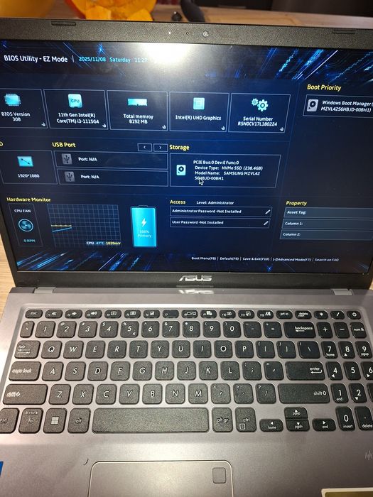 Asus VivoBook 15 " X515EAU i3 11gen 8GB RAM 240GB NVMe Windows 11