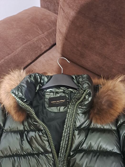 Kurtka płaszcz zimowy kaptur naturalne futerko