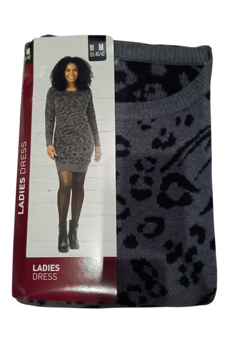Sukienka damska dzianinowa szara wzór panterka rozmiar M nowa