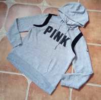 VICTORIA'S SECRET Pink damska bluza sport dresowa logo szara kaptur S