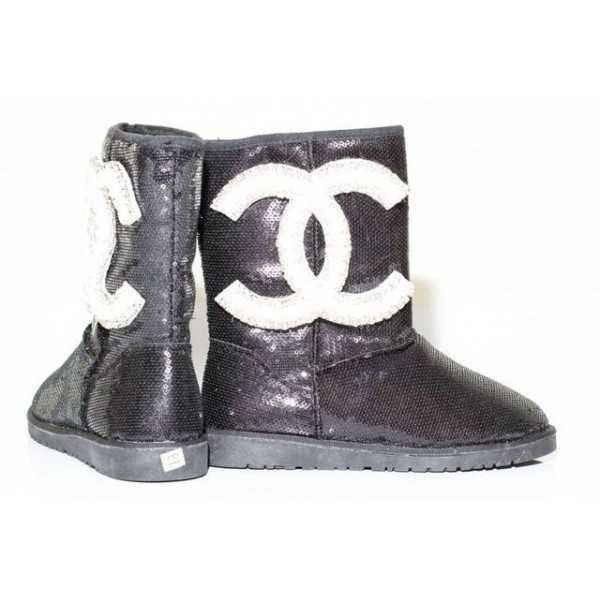 Уггі чорні з пайетками і лого Шанель, 36 розмір