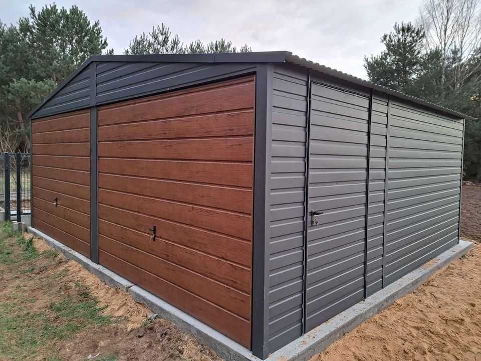 Garaże,garaż blaszany 6x5.6x6 wzmacniany struktura drewna orzech, RATY