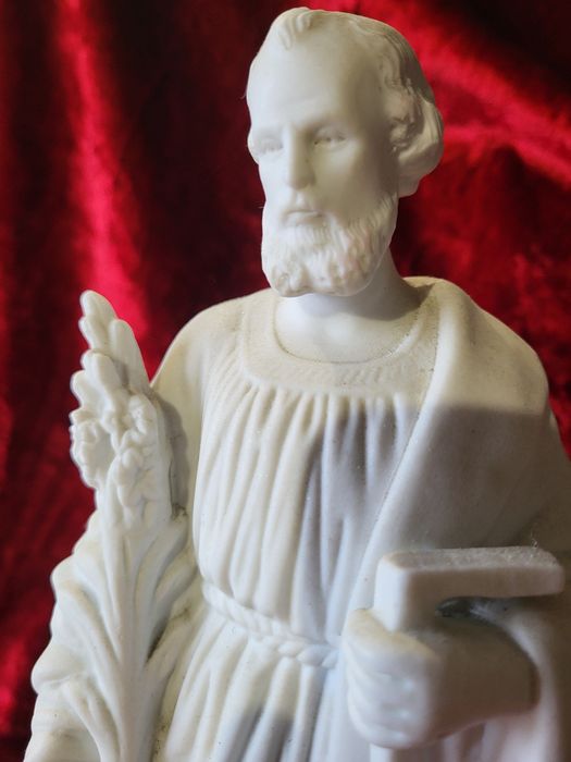 Sygnowana figura Święty Józef Cieśla biskwit