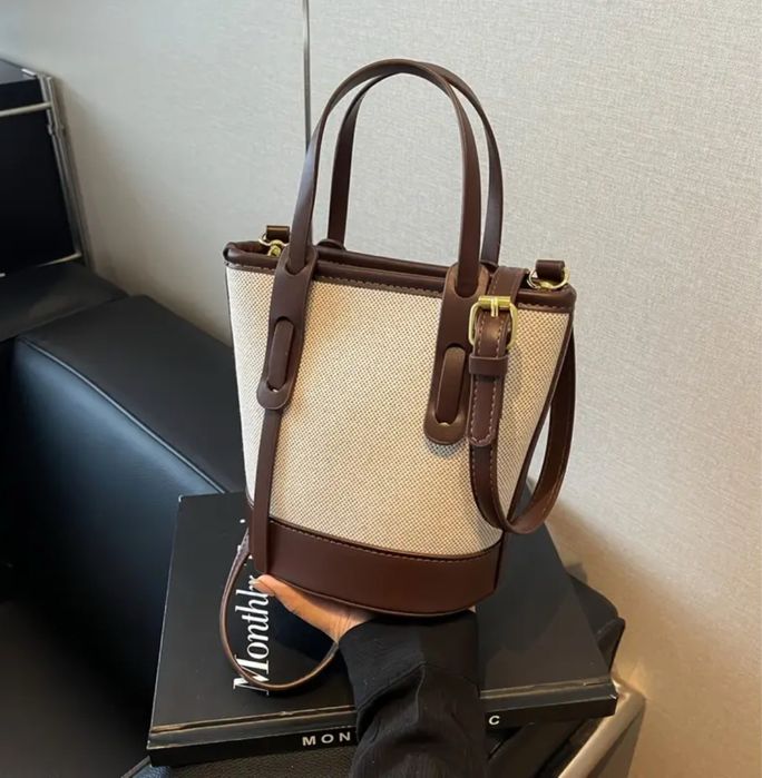 Жіноча сумка тоут бежева та колір кави