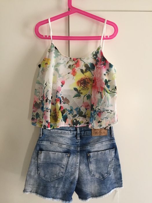 Conjunto Primavera - Top e Calção de Ganga Bershka