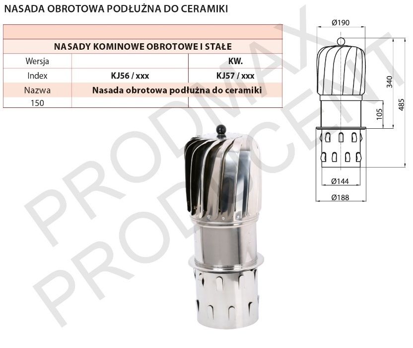 OKAZJA! NASADA ROTOWENT obrotowa podłużna CERAMIKA Kwasoodporna FI150