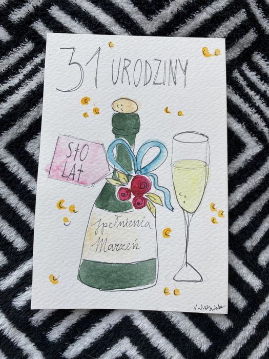 Kartka okolicznościowa urodzinowa 31 urodziny szampan kieliszek